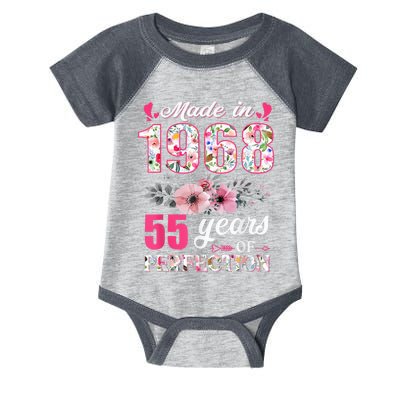 Made In 1968 Floral 55 Year Old 55th Birthday Present Gifts Wo Infant Baby Jersey Bodysuit