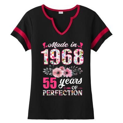 Made In 1968 Floral 55 Year Old 55th Birthday Present Gifts Wo Ladies Halftime Notch Neck Tee