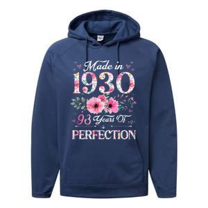 Made In 1930 Floral 93 Year Old 93th Birthday Gifts Women Performance Fleece Hoodie