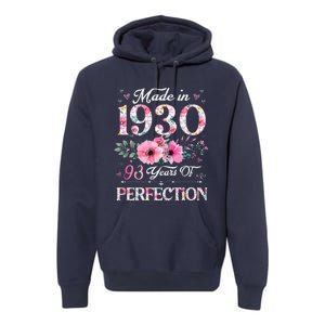 Made In 1930 Floral 93 Year Old 93th Birthday Gifts Women Premium Hoodie