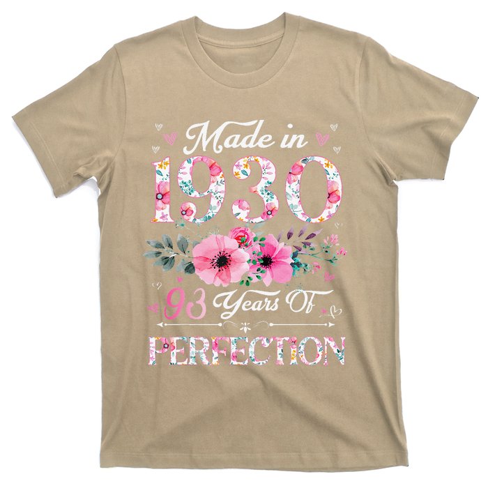 Made In 1930 Floral 93 Year Old 93th Birthday Gifts Women T-Shirt