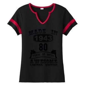 Made In 1943 80 Years Old Gifts 80th Birthday Gift For M.e Ladies Halftime Notch Neck Tee