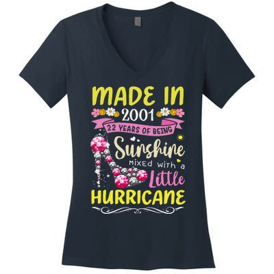 Made In 2001 22 Year Old 22nd Birthday Gift For Women Women's V-Neck T-Shirt