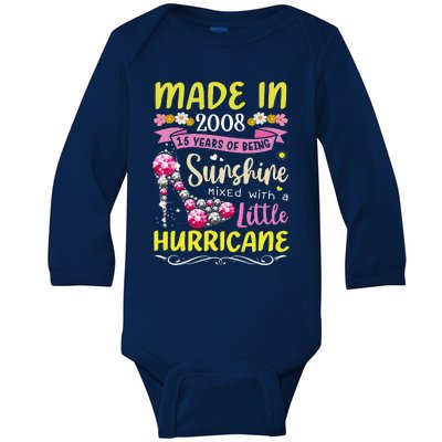 Made In 2008 15 Year Old 15th Birthday Gift For Women Baby Long Sleeve Bodysuit