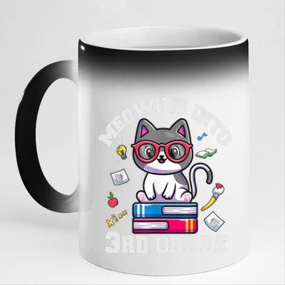 Meowing Into 3rd Grade Funny Back To School Cat Lovers 11oz Black Color Changing Mug