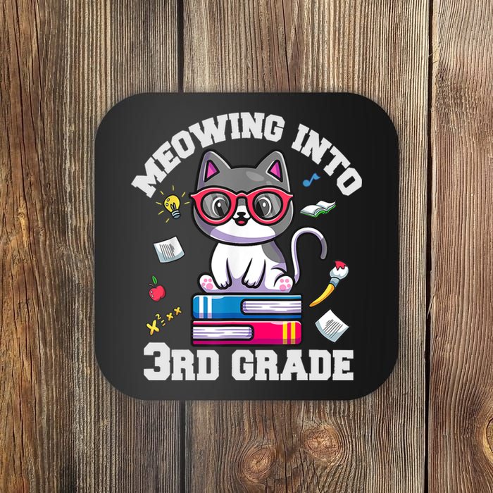 Meowing Into 3rd Grade Funny Back To School Cat Lovers Coaster