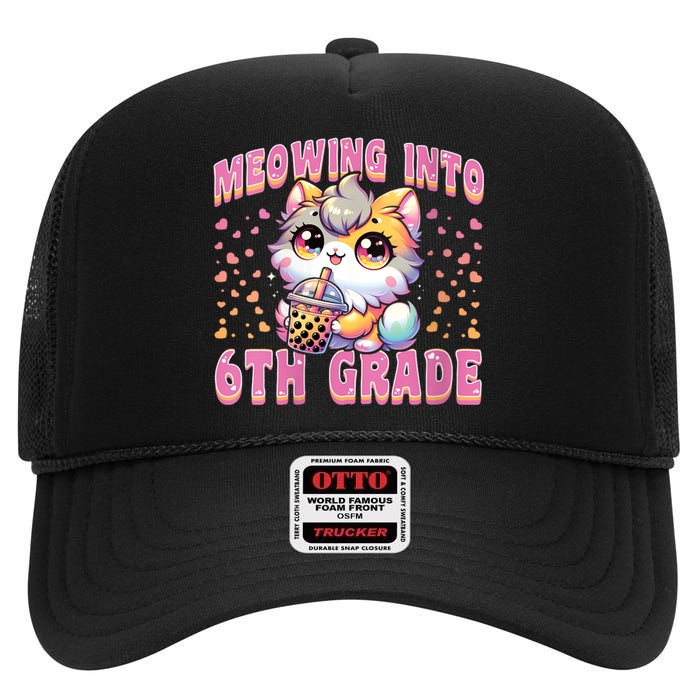 Meowing Into 6th Grade Girl Back To School Gift High Crown Mesh Back Trucker Hat