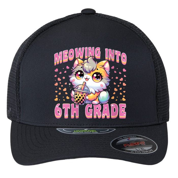 Meowing Into 6th Grade Girl Back To School Gift Flexfit Unipanel Trucker Cap