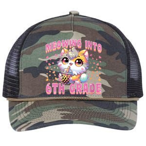 Meowing Into 6th Grade Girl Back To School Gift Retro Rope Trucker Hat Cap