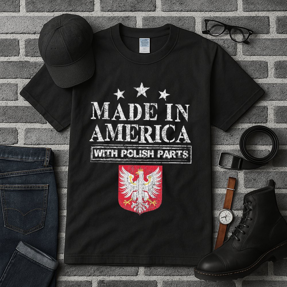 Made In America With Polish Parts Pride Poland Immigra Tall T-Shirt