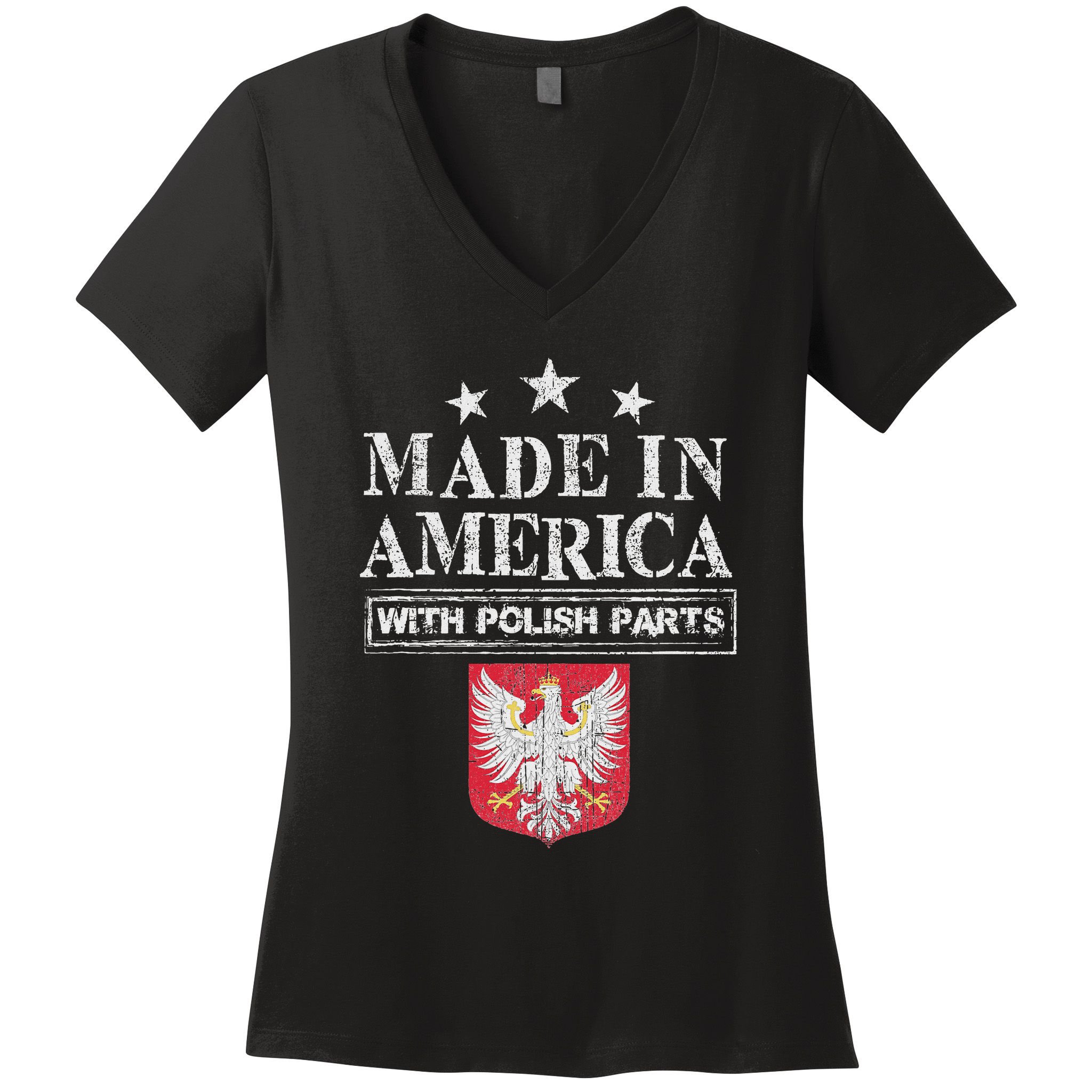 Made In America With Polish Parts Pride Poland Immigra Women's V-Neck T-Shirt