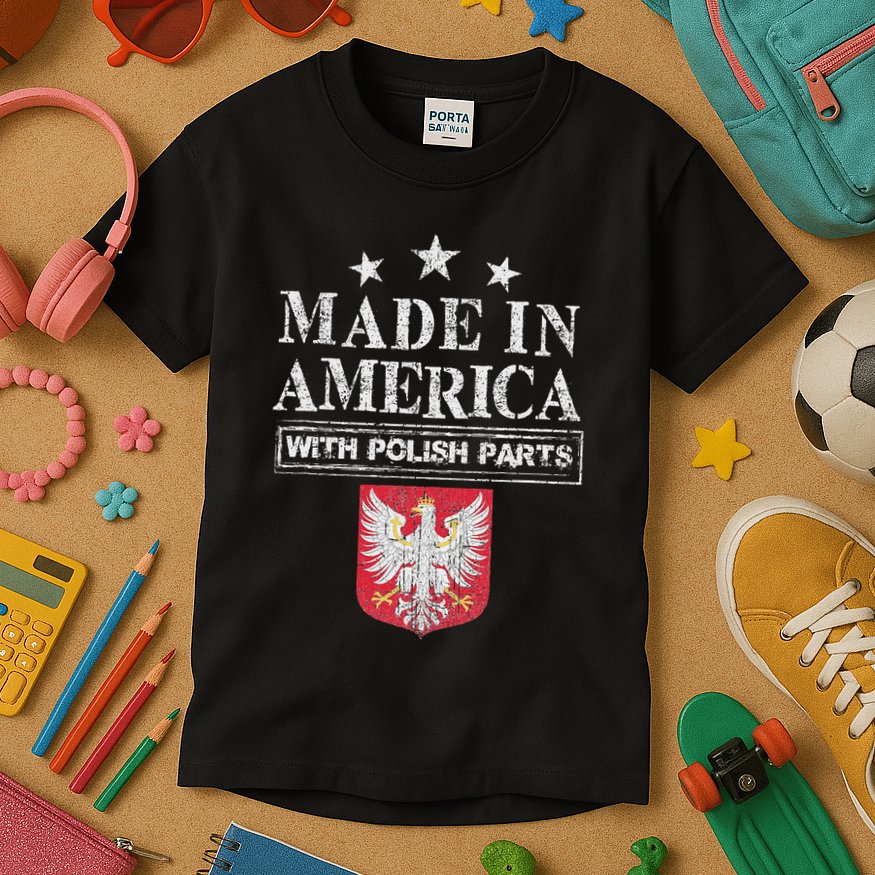 Made In America With Polish Parts Pride Poland Immigra Kids T-Shirt