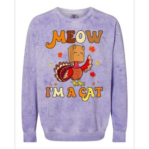 Meow I'm A Cat Retro Turkey happy Thanksgiving Colorblast Crewneck Sweatshirt