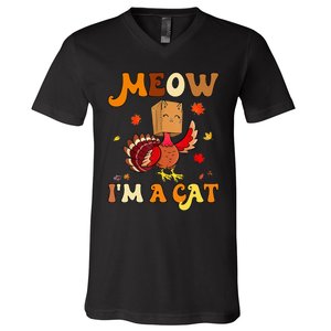 Meow I'm A Cat Retro Turkey happy Thanksgiving V-Neck T-Shirt