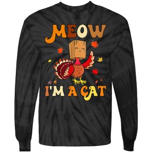 Meow I'm A Cat Retro Turkey happy Thanksgiving Tie-Dye Long Sleeve Shirt