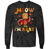 Meow I'm A Cat Retro Turkey happy Thanksgiving Tie-Dye Long Sleeve Shirt