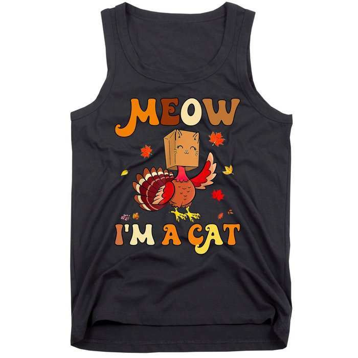 Meow I'm A Cat Retro Turkey happy Thanksgiving Tank Top