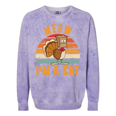 Meow I'm A Cat Retro Sunset Funny Turkey Colorblast Crewneck Sweatshirt