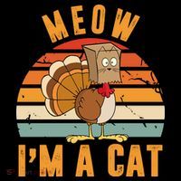 Meow I'm A Cat Retro Sunset Funny Turkey Stripe Pom Pom Beanie