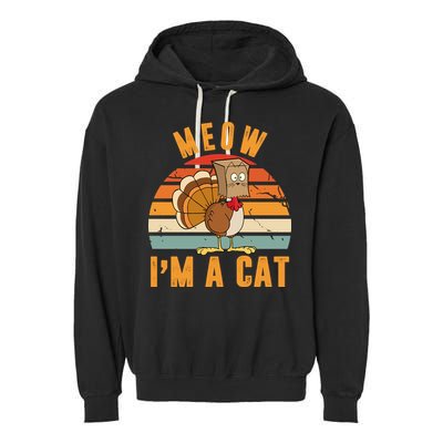 Meow I'm A Cat Retro Sunset Funny Turkey Garment-Dyed Fleece Hoodie