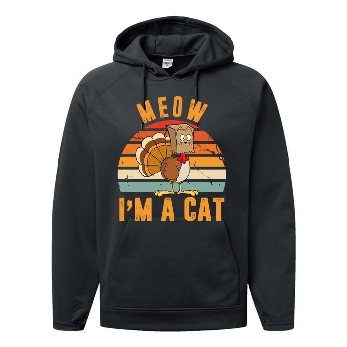 Meow I'm A Cat Retro Sunset Funny Turkey Performance Fleece Hoodie