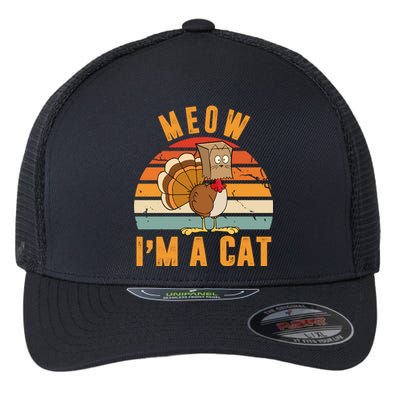 Meow I'm A Cat Retro Sunset Funny Turkey Flexfit Unipanel Trucker Cap