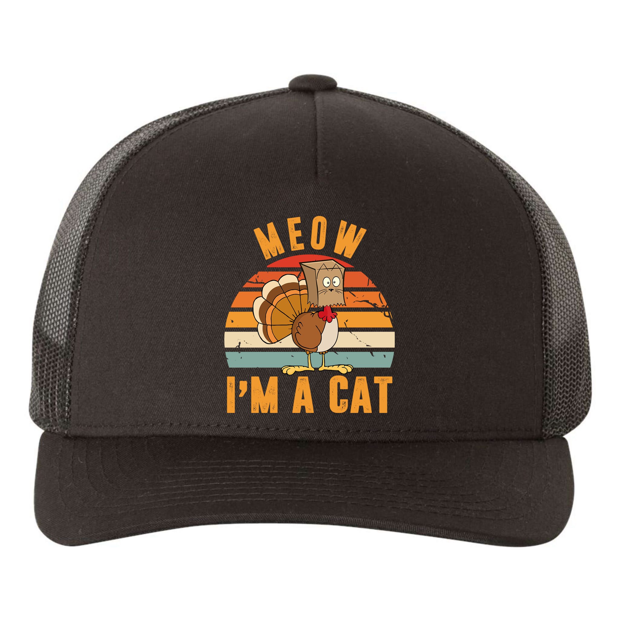 Meow I'm A Cat Retro Sunset Funny Turkey Yupoong Adult 5-Panel Trucker Hat