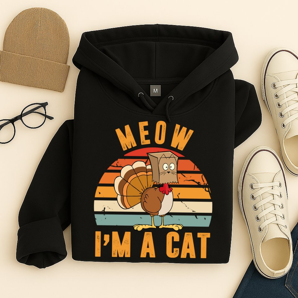 Meow I'm A Cat Retro Sunset Funny Turkey Hoodie
