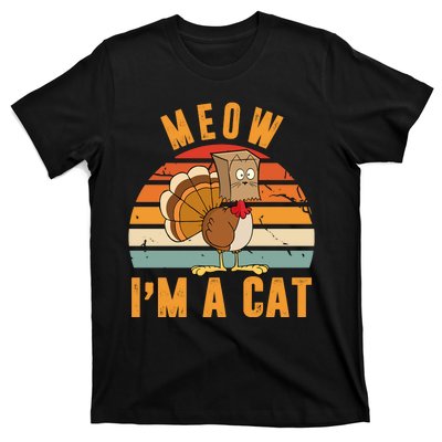 Meow I'm A Cat Retro Sunset Funny Turkey T-Shirt