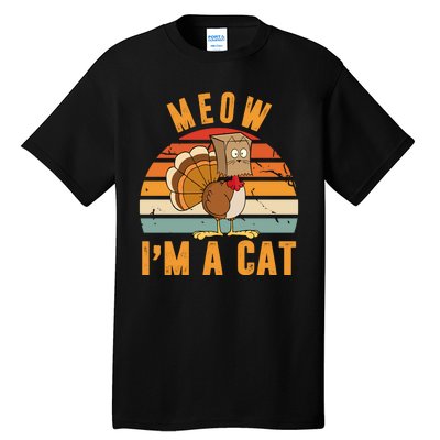 Meow I'm A Cat Retro Sunset Funny Turkey Tall T-Shirt