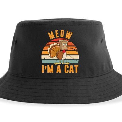 Meow I'm A Cat Retro Sunset Funny Turkey Sustainable Bucket Hat