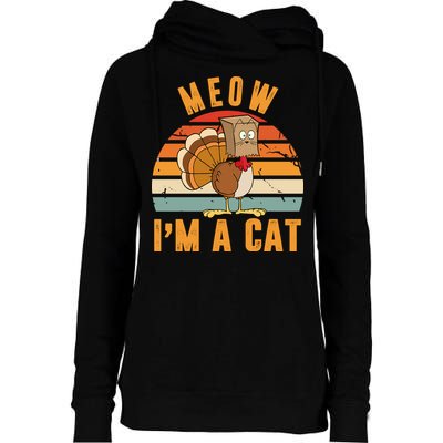 Meow I'm A Cat Retro Sunset Funny Turkey Womens Funnel Neck Pullover Hood