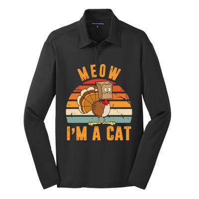 Meow I'm A Cat Retro Sunset Funny Turkey Silk Touch Performance Long Sleeve Polo