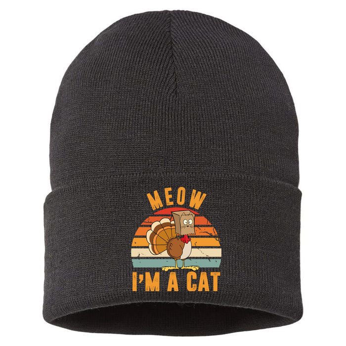 Meow I'm A Cat Retro Sunset Funny Turkey Sustainable Knit Beanie