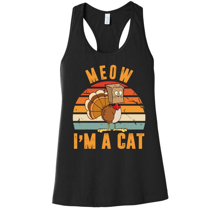 Meow I'm A Cat Retro Sunset Funny Turkey Women's Racerback Tank