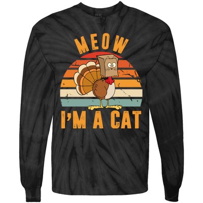 Meow I'm A Cat Retro Sunset Funny Turkey Tie-Dye Long Sleeve Shirt