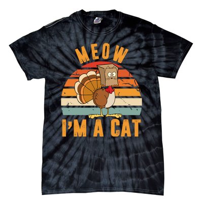 Meow I'm A Cat Retro Sunset Funny Turkey Tie-Dye T-Shirt