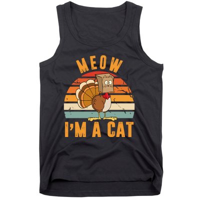 Meow I'm A Cat Retro Sunset Funny Turkey Tank Top