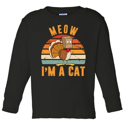 Meow I'm A Cat Retro Sunset Funny Turkey Toddler Long Sleeve Shirt