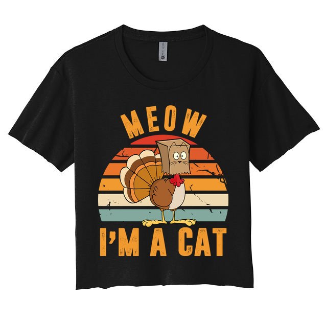 Meow I'm A Cat Retro Sunset Funny Turkey Crop Top