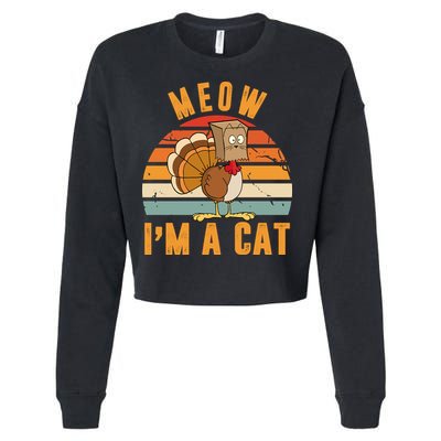 Meow I'm A Cat Retro Sunset Funny Turkey Cropped Pullover Crew