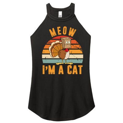 Meow I'm A Cat Retro Sunset Funny Turkey Women’s Perfect Tri Rocker Tank