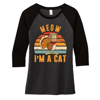 Meow I'm A Cat Retro Sunset Funny Turkey Women's Tri-Blend 3/4-Sleeve Raglan Shirt