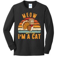 Meow I'm A Cat Retro Sunset Funny Turkey Kids Long Sleeve Shirt