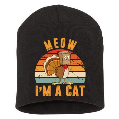 Meow I'm A Cat Retro Sunset Funny Turkey Short Acrylic Beanie