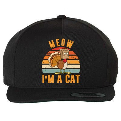 Meow I'm A Cat Retro Sunset Funny Turkey Wool Snapback Cap