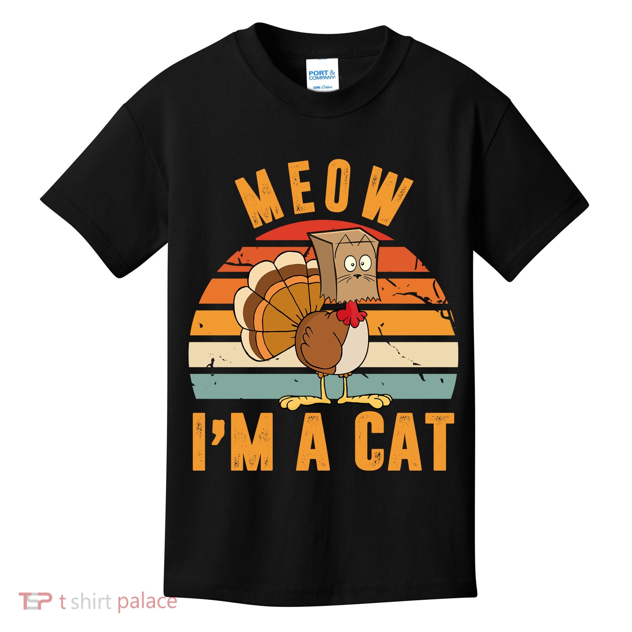 Meow I'm A Cat Retro Sunset Funny Turkey Kids T-Shirt