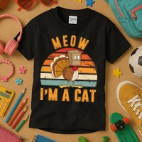 Meow I'm A Cat Retro Sunset Funny Turkey Kids T-Shirt