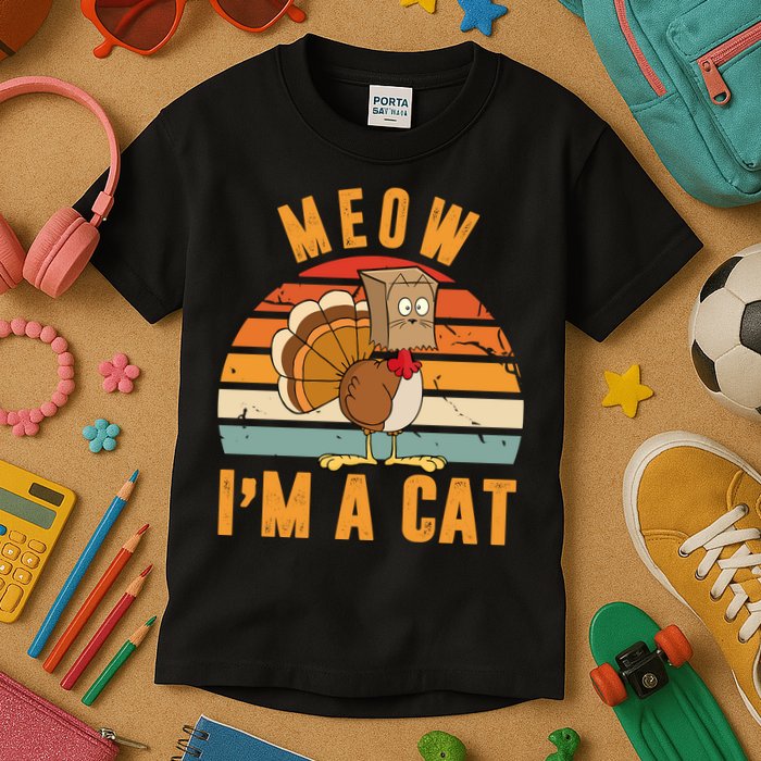 Meow I'm A Cat Retro Sunset Funny Turkey Kids T-Shirt