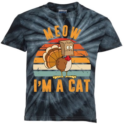 Meow I'm A Cat Retro Sunset Funny Turkey Kids Tie-Dye T-Shirt